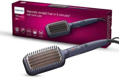 Philips India's No.1 Hair Styling Brand Hair Straightener Brush,Naturally Straight in 5 Mins,5X Less Frizz,Advance Ionic Keratin Tech,Triple Bristle Fast 50s Heatup,Scalp Protect,For Indian Hair,BHH885
