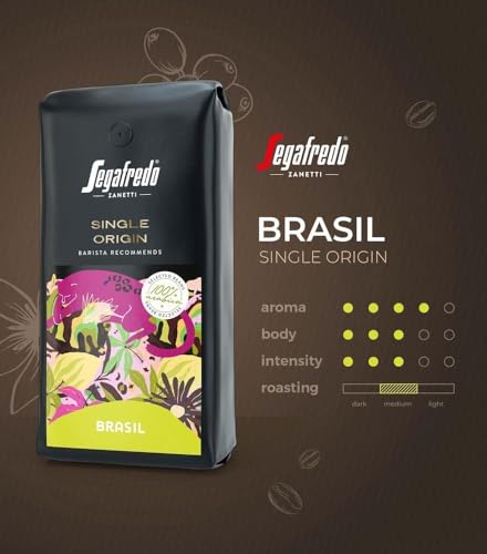 Segafredo Zanetti Coffee Beans Single Origin Brasil 100% Arabica - 1Kg Pack - Barista Recommends - Selected Roasted Coffee Beans, Hints of dried Fruit with Nuts and Chocolate