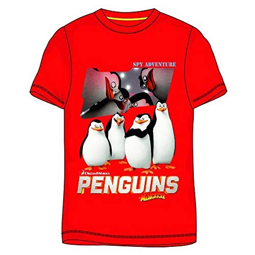 Camiseta Madagascar roja de algodón de manga corta para niño con impresión de pingüinos de Madagascar roja, talla roja 128 cm Cover