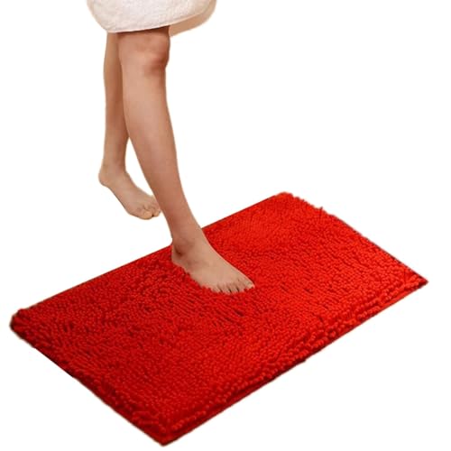 Tappeto da bagno in microfibra spessa, morbida e assorbente, in ciniglia, antiscivolo, lavabile in lavatrice, per pavimento, vasca e doccia, 70 x 140 cm, colore: rosso