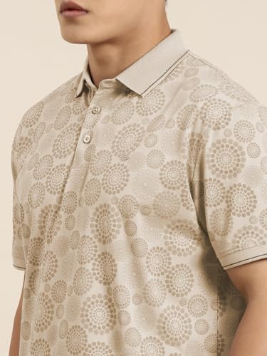 Image of JOVEN Mens Printed Polo Neck Half Sleeve Regular Fit Mercerised Cotton T-Shirt