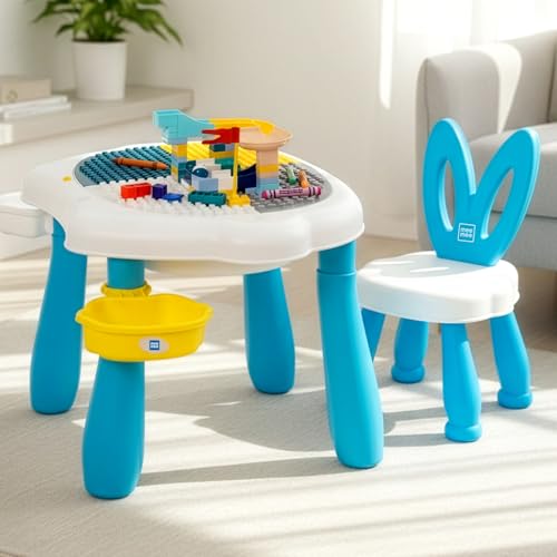 Image of Mee Mee Busy Bench Kids Activity Table with Chair | 2-in-1 Study & Building Desk | Reversible Dual-Sided Top | Marble Run Game Set | Storage Compartment | Musical Play Table | Toddler Table 2-6 Years