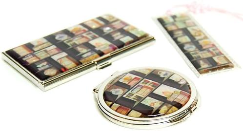 Mother of Pearl Business Credit Card Case Holder Metal Stainless Steel Engraved Slim Money Wallet with Folk Painting Design