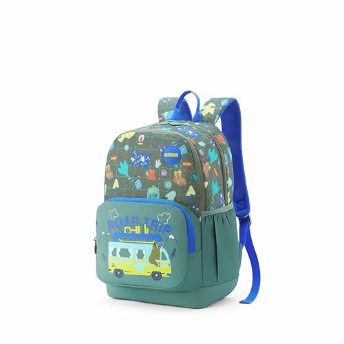 Image of American Tourister Wiggle | 26 Ltrs | 2 Compartments | Bottle Pocket | Ergonomic Padded Back Panel & Shoulder Straps | Kids Backpack | 1 Year International Warranty | Adventure Green