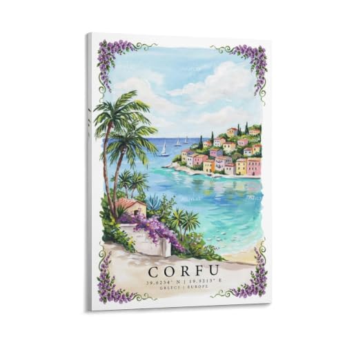 Affiche de voyage aquarelle de Corfou haute définition pour intérieur élégant