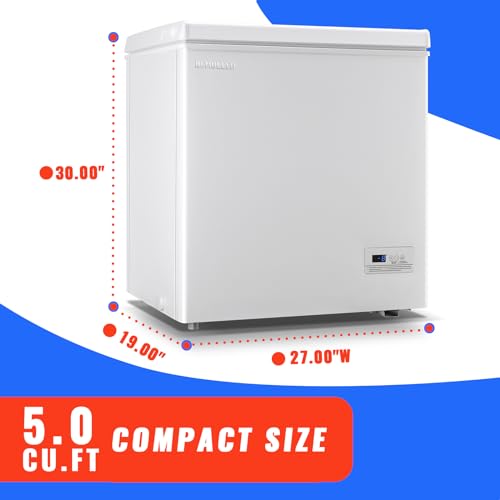 DEMULLER 5.0 CU.FT Deep Freezer Top Open Door Compact Freezer Chest Freezer with Removable Storage Basket for Home Kitchen Garage White - Thumbnail 3