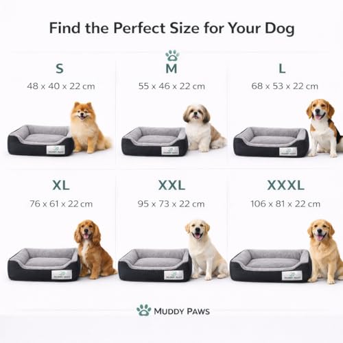 Image of MUDDY PAWS Reversible Sofa Style Dog Bed - XL (76 x 61 x 22 cm) - Plush Fur Surface, Removable Cushion & Anti-Skid Base - Black & Brown