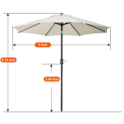 Uhinoos 9Ft Patio Umbrella, Outdoor Umbrella With Crank And 8 Ribs, Polyester Aluminum Alloy Pole Tilt Button Outside Table Umbrella, Fade Resistant Water Proof Patio Table Umbrella (Ivory) #TOP4