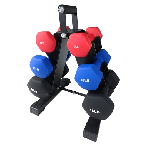 Garvee Dumbbell Weights Set for Home Gym PVC Coated Dumbbell Hand Weights with Storage Rack 5+10+15 LBS Packed In Pairs