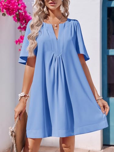 Image of Wenrine Womens Flutter Short Sleeve Mini Dress Casual V Neck Loose Flowy Summer Dresses
