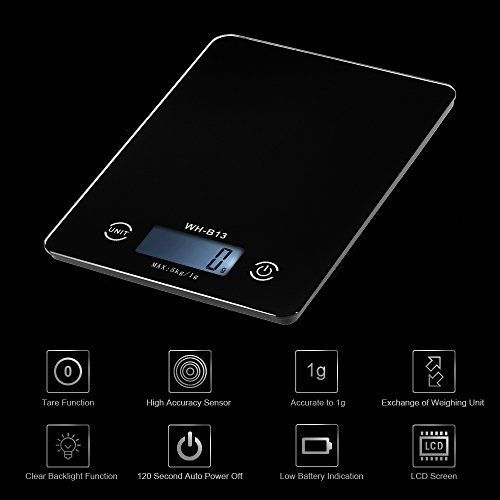 Decdeal 5KG / 1G Exato Touch Screen LCD Backlight Balança de Cozinha de Comida Digital G/LB/OZ Balan