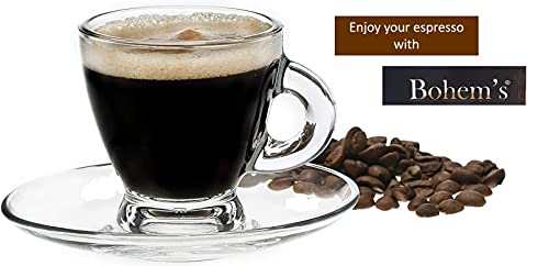 Espresso Cups, 3.2 Oz Small Demitasse Clear Glass Espresso Drinkware, Set Of Cups, Saucers And Stainless Steel Mini Spoons + Free Glass Spoons (Set Of 6) #TOP6