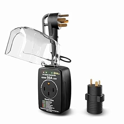 Rauto Vibe RV Surge Protector 50 Amp for Camping Full Protection (6500 Joules) with RV Adapter Plug Surge Protection with Circuit Analyzer and Waterproof Cover, 125V / 6250W Black
