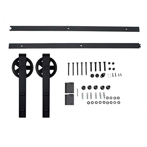 6FT / 6,6FT / 8FT / 12FT Herraje para Puerta Corredera Kit de Accesorios para Puertas Correderas Juego de Piezas de Metal Carril para Puerta Deslizante, Forma de la rueda, Negro (6.6ft / 200cm)