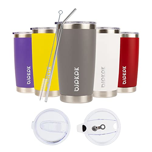 Image of BJPKPK 20 oz Coffee Tumbler with Lid, Straw, Insulated Stainless Steel Mug | Double Wall Vacuum, Keeps Hot /Cold, BPA Free, Leak Proof, Iced Coffee Cup Fit Car Holder, Travel & Beach Ready, Gray