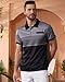 Mens Fashion Color Block Polo Shirts Casual Short Sleeve T Shirt Striped Moisture Wicking Golf Shirts Tops Gray