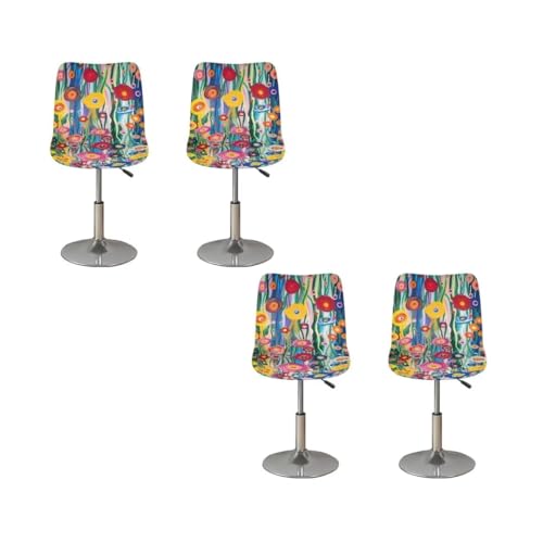 Image of Colorful Flower Bar Stool Chair Cover of 2 Slip Resistant Seat Covers Chair Cover Protecter with Low Short Back for Dining Room Universal Size