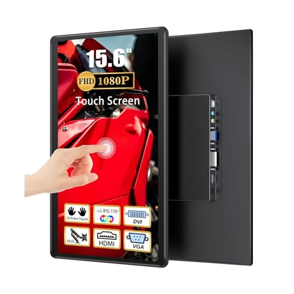 CUIUIC 15.6" Touchscreen Monitor, HDMI+VGA+DVI FHD 1920x1080 IPS HDR 100% sRGB 60Hz 10-Point Touch Display with Speakers and VESA for Laptop/Mini PC/PC Stick/TV Box/Game Consoles