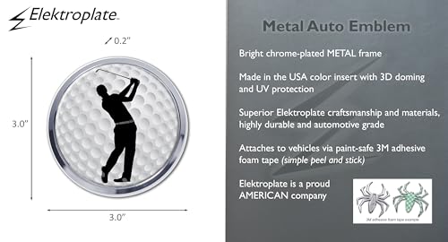 Image of Elektroplate Golfer Swing All Metal Automotive Emblem | Car Size at 3 inch | Weatherproof
