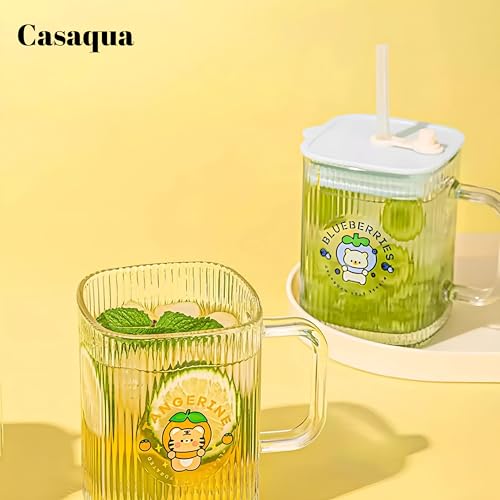 Image of Iridescent Glass Tumbler with Handle Lid and Straw - 420ML, Set of 1, Travel Coffee Sipper Mug Leakproof for Juice Cocktail Iced Tea Smoothie Hot Cold Drink Cup (Receiving Random Color)