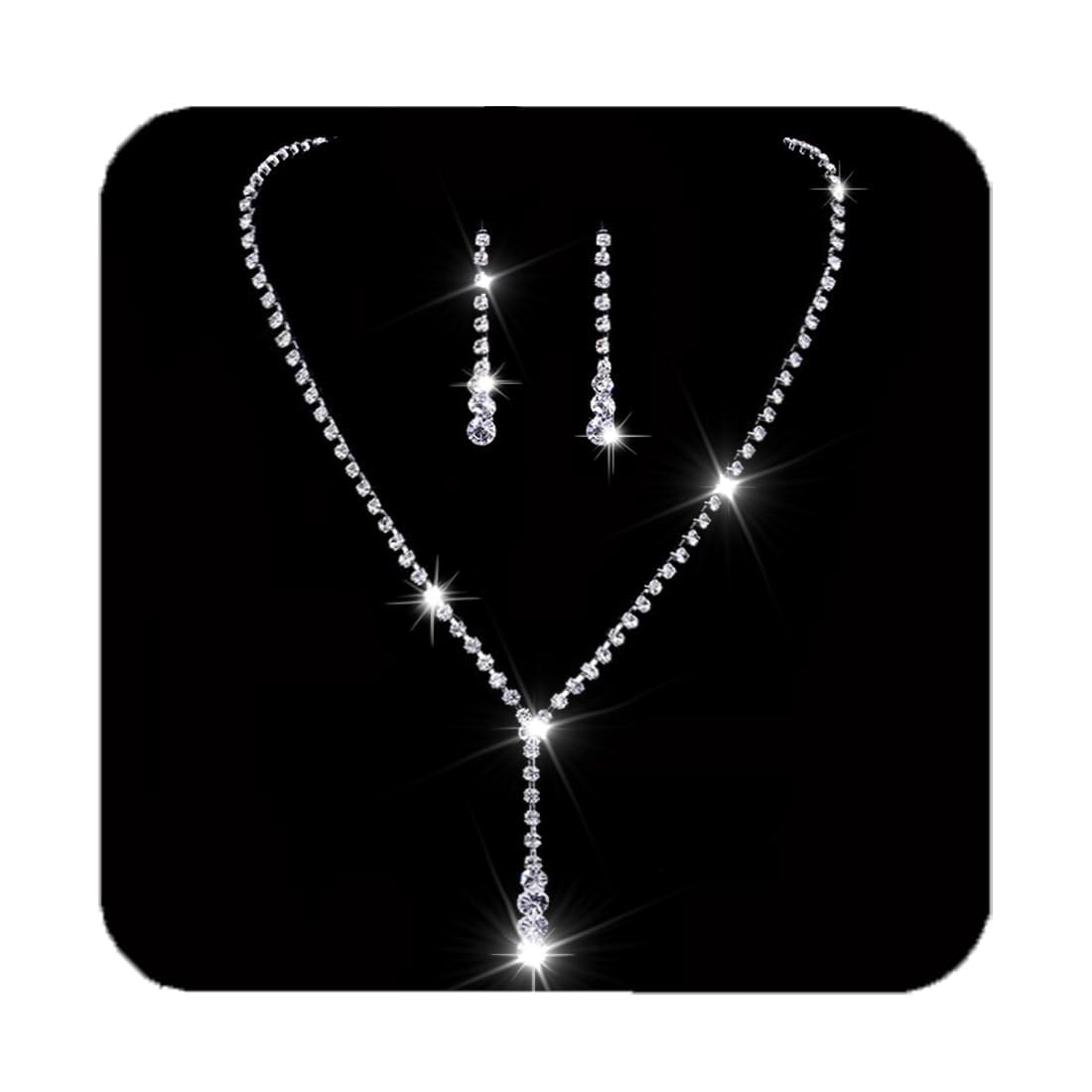 Unicra Bride Silver Bridal Necklace Earrings Set Crystal Wedding Jewelry Set Rhinestone Choker Necklace for Women and Brides