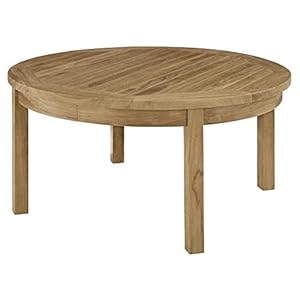 Modway Marina Premium Grade A Teak Wood Outdoor Patio Round Coffee Table in Natural