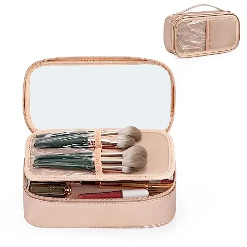 OCHEAL Clear Makeup Bag, Portable Makeup Bag Organizer Cosmetic Bag, Travel Makeup Bag Cute Clear Pouch For Women and Girls Cosmetics Bags with Divider Makeup Brush Compartment- Rose Gold