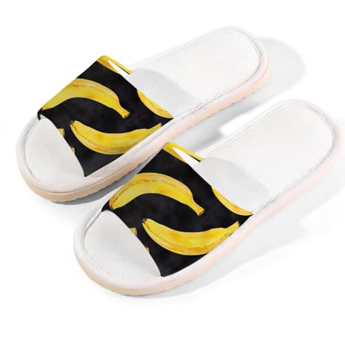 Image of Myfsucce Open Toe Slippers Women, Non-Slip Comfortable Breathable Summer Linen Slider, Banana Pattern House Slippers for Women Men Indoor Outdoor, XL