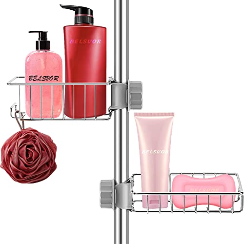 BELSVOR 2PCS Etagère Douche, Lot de 2 Etagère de Douche sans Perçage, Etagere Douche en Acier Inoxydable, Rangement Douche pour Salle de Bain/Cuisine/Chambre, 2PCS Etagère de Salle de Bain