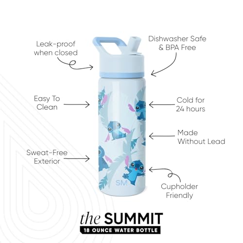 Image of Simple Modern Kids Summit Water Bottle with Straw Lid | Disney Stitch 18oz Stainless Steel Cup Insulated Tumbler for Girls, Boys, School | Tropical Stitch