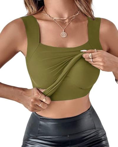 Image of CHICME Womens U Neck Shapewear Built-in Bra Tank High Strechy Sleeveless Slim Fit Tops Camisole Workout Tops