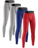 ATTIQOZI 4 Pack Kompressions Leggings Jungen Lange Unterhosen Kinder Laufhose Sport Leggings Jungen Sportunterwäsche für Fußball, Basketball,Laufen und Fitness Grau/Grau/Dunkelblau/Rot S