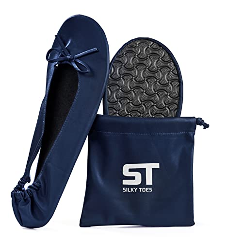 Silky Toes Foldable Flats for Women Purse Ballet Shoes Ballerina Slippers Navy