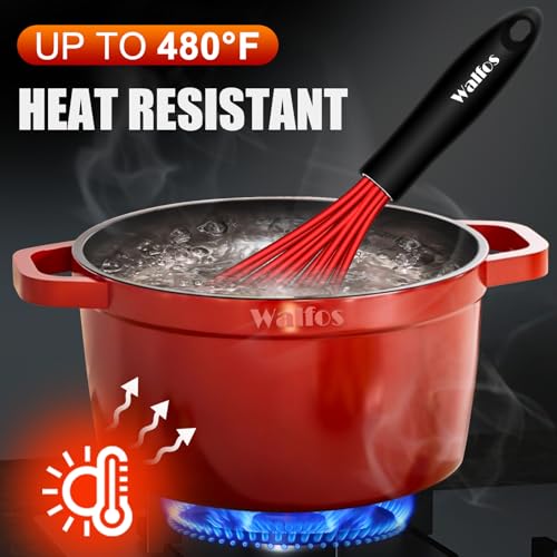 image for Walfos Whisk, Silicone Whisk Heat Resistant (480°F) Kitchen Whisks Se