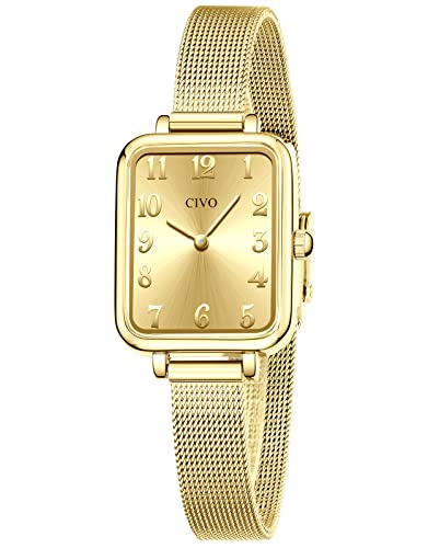 CIVO Montre Femme Or Etanche Acier Inoxydable Rectangle Analogique Quartz Bracelet Mode Entreprise Élégant Classique
