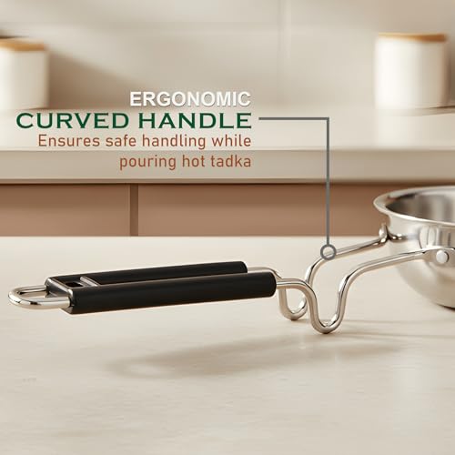 Image of Parage 1 Pc Triply Stainless Steel Tadka Pan 500ml with Heat Resistant Handle | Tripure | Small Deep Tempering Pan for Dal, Ghee & Curry | Durable Steel Tadka Pan for Indian Cooking (13 cm Diameter)