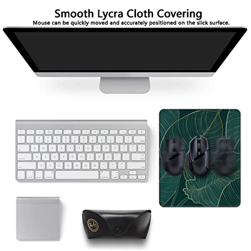 Mouse Pad,Green Gold Leaves,Anti-Slip Rubber Mouse Pads, Cute Gaming Mouse Pad For Laptop & Computer, Customized Mousepad For Women Men, Square Office Mouse Mat Desk Decor #TOP1