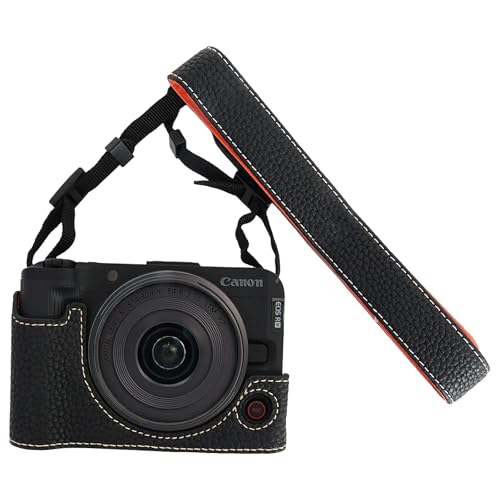 VOVMOEYA カメラケース Canon EOS R50 V用 調節可能なショルダーストラップ付き、R50V PUレザーハーフケース、スタイリッシュな保護軽量、正確なフィット、三脚対応