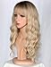 SYMEIW Medium Long Blonde Wavy Wigs For Women Synthetic Full Hair Wigs With Bangs For Daily Use (Blonde)