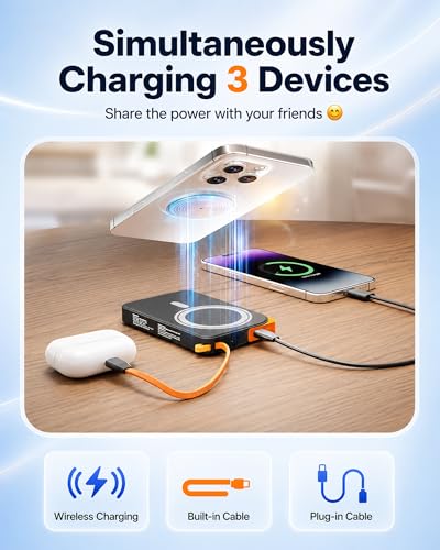 Image of Magnetic Portable Charger for iPhone 17 /16 /15 /14 /13 /12, 3-in-1 Wireless Power Bank 10000mAh with Stand, Grey