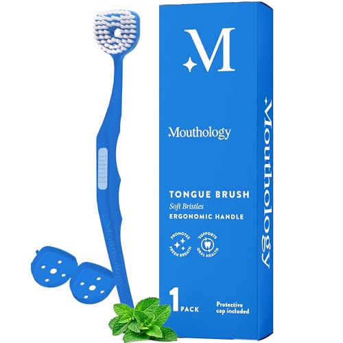 Soft Bristle Tongue Brush for Adults (1 Pack), Reduce Bad Breath & Improve Oral Hygiene, Tongue Scraper Brush Ergonomic Handle & Protective Cap, Tongue Cleaner for Adults, Tongue Scraper for Adults