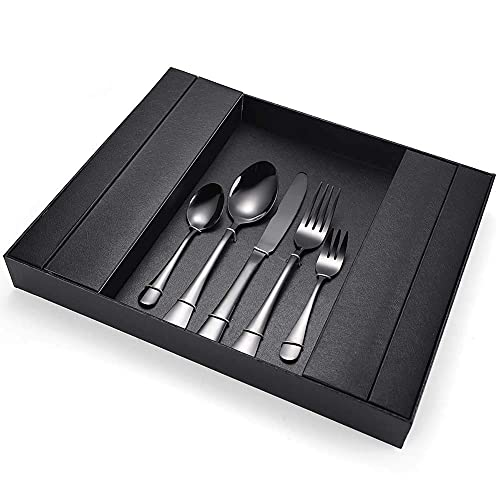 Ménagère en Acier Inoxydable, Lot de 5 Couverts, Acier Inoxydable sain et Durable, avec Couteau, Fourchette, cuillère (argenté, 25 pièces)