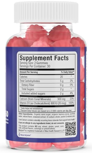 Maxi Health Calcium Gummies – Kosher and Citrate-Free Coral Kids Calcium with Vitamin D – Natural Cherry Flavor Vitamin Bone Supplement – 60 Count - Image 3