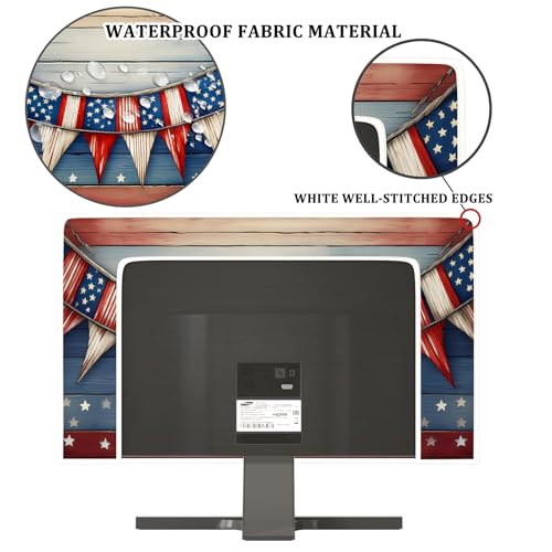 Image of Fourth of July Television Covers 58, 59, 60 Inch Vintage Wooden Board American Banner Independence Day Panel Case Antistatic Water Resistant Television Cover for LCD LED Decoration