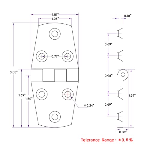 Amysports Marine Mount Door Hinges Steel Stainless Hatch Boat Hinge Hardware Heavy Duty Boat Hinge Deck Cabinet Sus316 1.51 Inch X 3.0 Inch 2Pcs #TOP6