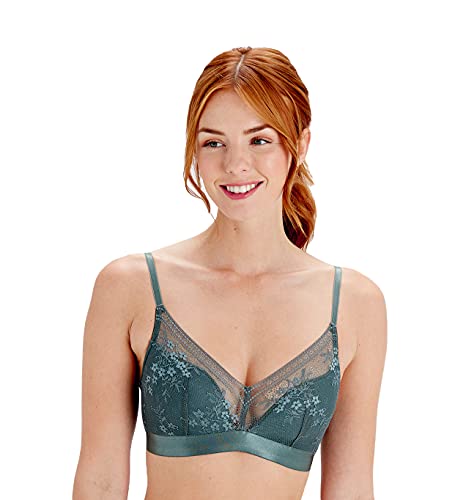 Image of Pretty Polly Women's Botanical Lace Wireless Triangle Bra-Light Padding- Everyday Basic or Lounge, Sizes: 32A-38D, 1 Piece, Grey (Sage), 30C
