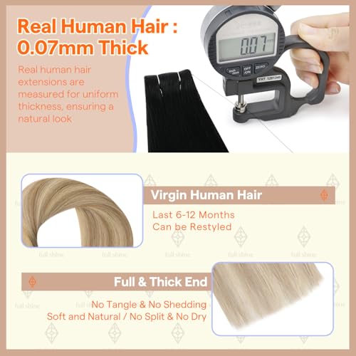 Image of Full Shine Injected Tape in Hair Extensions Human Hair Medium Brown Fading to Ash Brown and Platinum Blonde 16Inch Virgin Invisible Tape in Extensions 20Gram 10Pcs for Daily