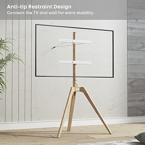 PUTORSEN Artistic Easel TV Floor Stand for TV 45-65 inch, Universal TV Stand Mount Tripod with Media Shelf, 45 degree Swivel, Load 88lbs and Max VESA 400x400mm