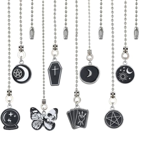 Image of CRASPIRE 8Pcs Halloween Fan Pull Chain Alloy Enamel Vintage Goth Butterfly Star Moon Sun Hanging Charm Pendant Ball Bead Ceiling Fan Chain Extender Danglers Ornament for Ceiling Fan Light Lamp Decor