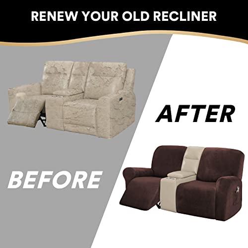 Velvet 6 Pieces Recliner Loveseat Cover Velvet Recliner Loveseat Covers 2 Seat Sofa Slipcover Sofa Cover Furniture Protector Couch Soft With Side Pocket For Pets,Kids, Brown #TOP5